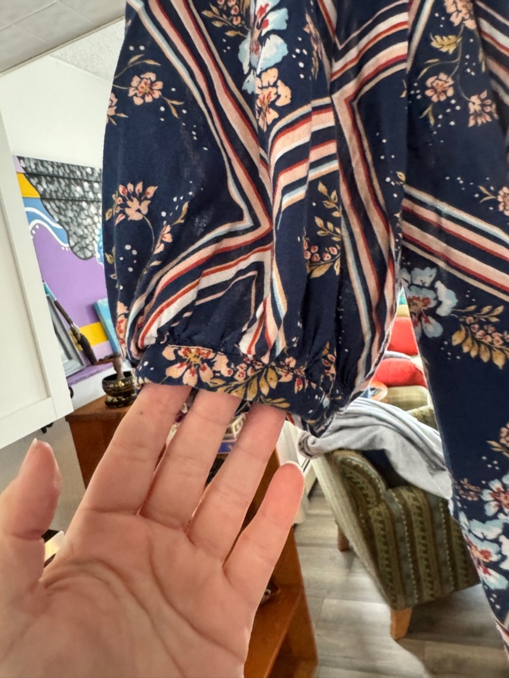LC Lauren Conrad Boho Floral Balloon Sleeve Blouse Plus Size 0X Oversized 3X - Picture 3 of 7